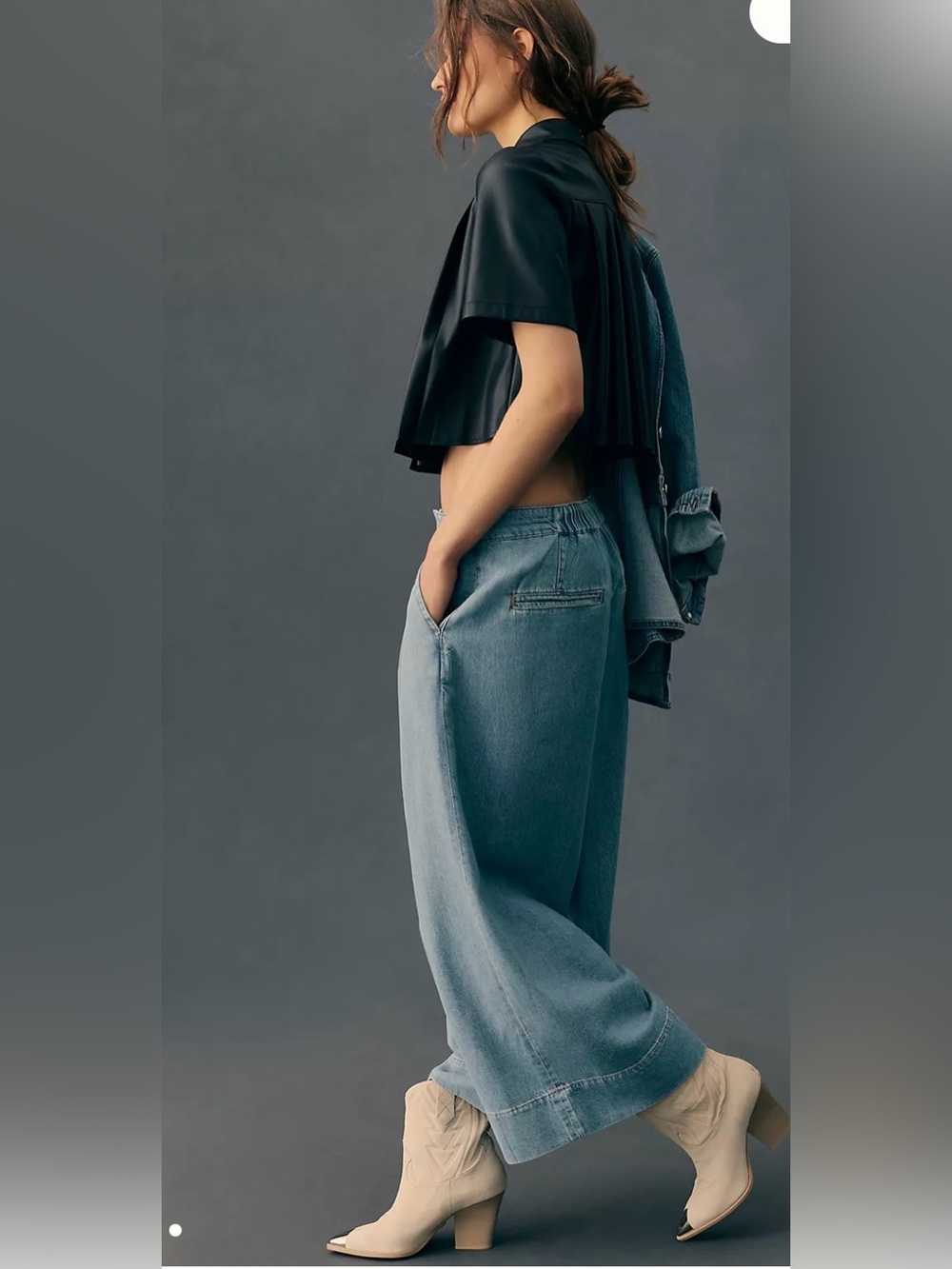 Pilcro Pleated High-Rise Wide-Leg Culotte Jeans - Picture 2 of 10